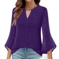 thumbnail image 2 of Holzkary 3/4 Length Sleeve Womens Tops Women's 3/4 Sleeve Blouses Shirts Sequin Shirt Casual Loose Fit Mesh Layered Tops Summer T Shirts Business Work Tee Top Purple Xxl, 2 of 7