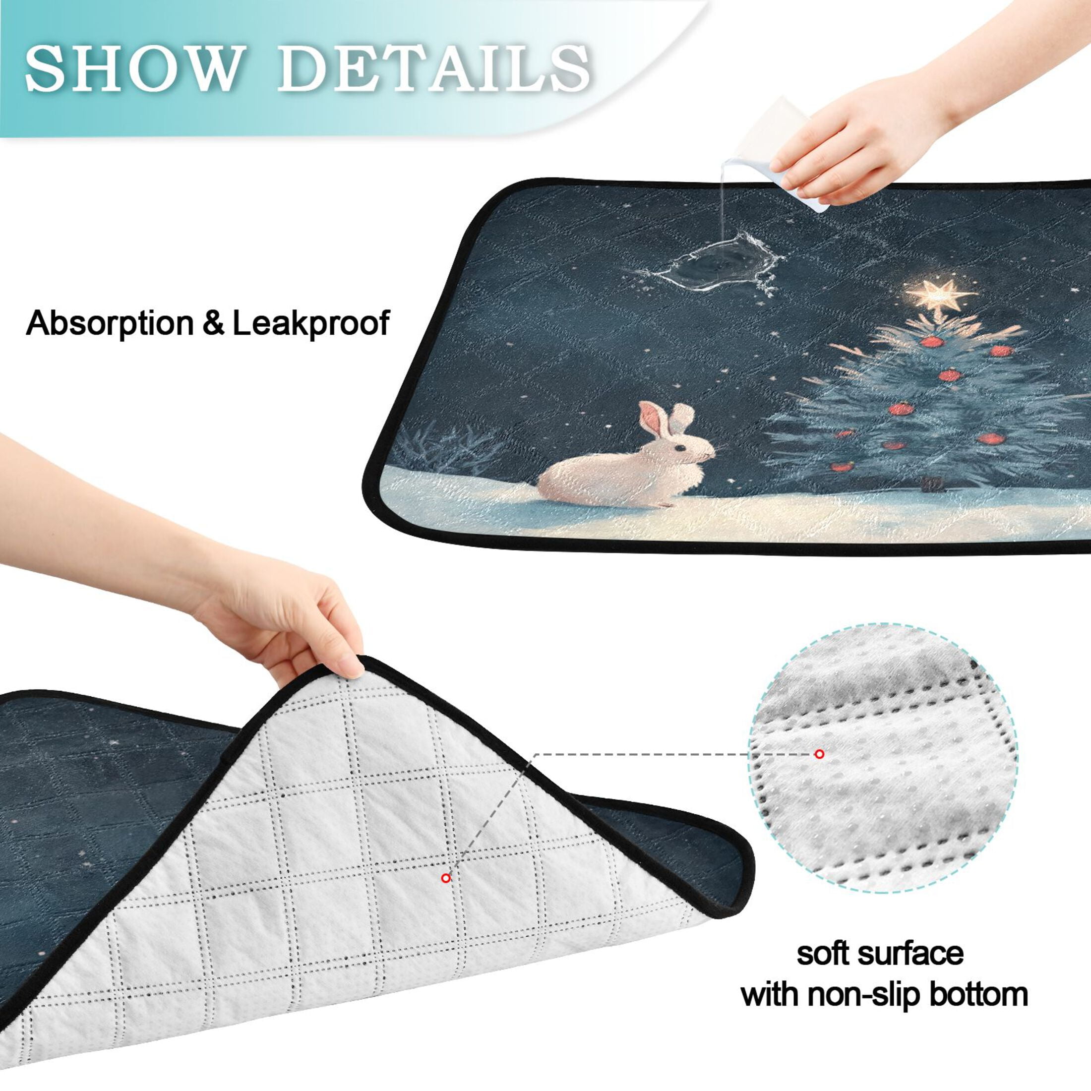 Qxltty Christmas Tree and A Rabbit Cat litter Pads Pet Set of 3 Diaper Mats Center Anti-leakage Layer Absorbent Soft and Comfortable
