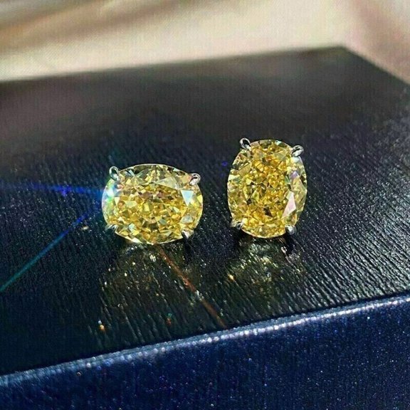 4Ct Oval Cut Lab-Created Citrine Solitaire Stud Earrings 14K White Gold Plated