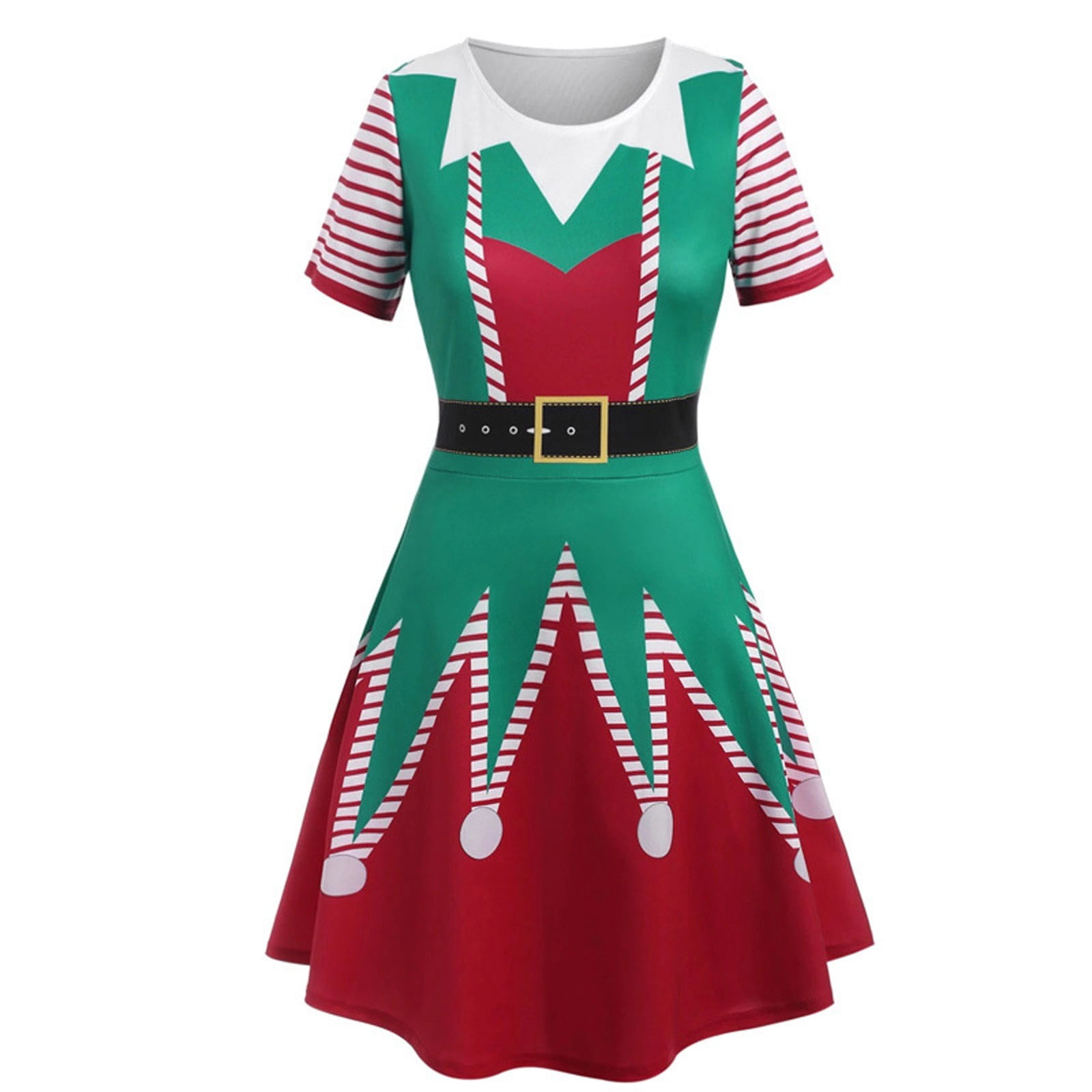 Christmas Polo Shirt Dress for Women Vintage Print Dresses Doll Neck