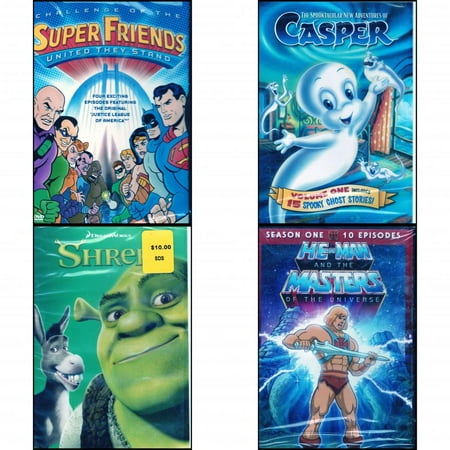 Children's 4 Pack DVD Bundle: Challenge of the Super Friends - United They Stand : The Spooktacular New Adventures of Casper - Volume One : Shrek : He-Man and the Masters of the Universe Season 1 / 10