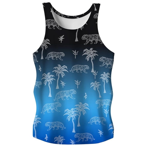 FUZHIQ Undershirt Tank Tops for Men Tropical Print Vintage Round Neck Quick-Dry Gym Athletic Running Tee Shirts,XXXL