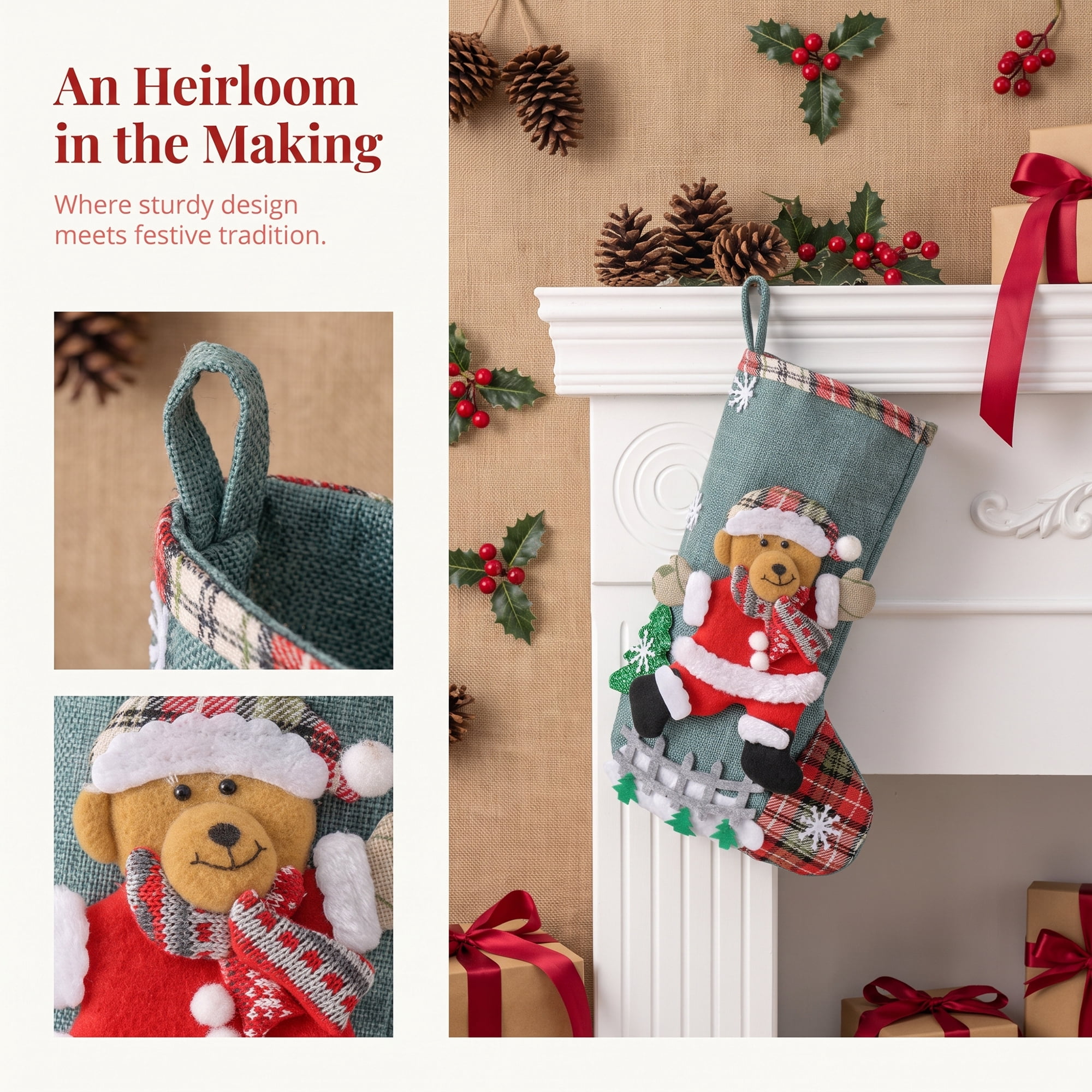 Unique Bargains Whimsical Cartoon Stockings Luxury Tiered Display Accents Bear 12"