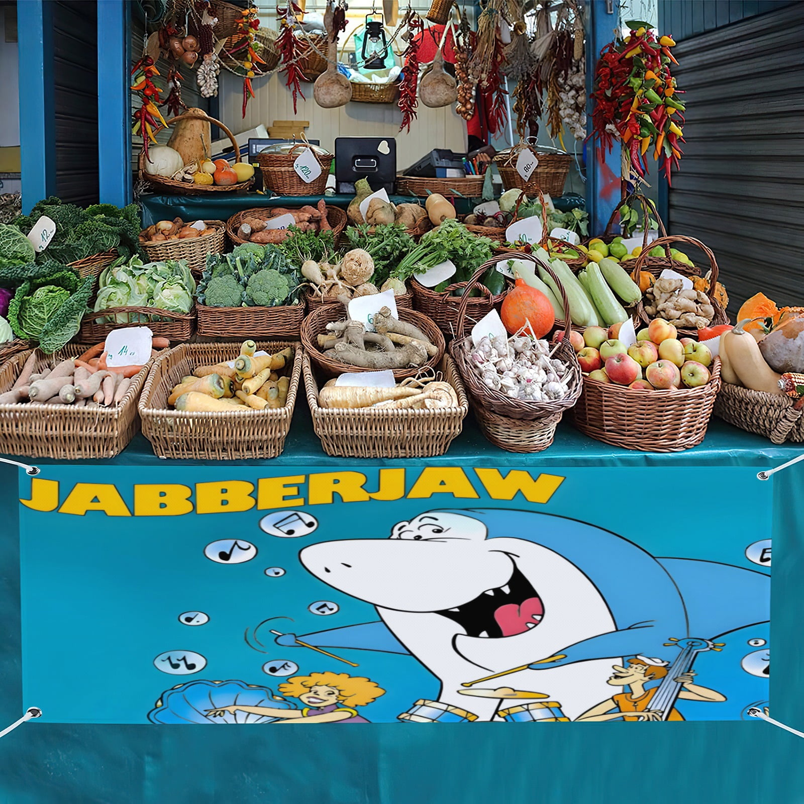 Jabberjaw-Theme Backdrops Banner Birthday Party Decor Supplies Personalized Party Backdrop Decoration,5x3ft（150x90cm）
