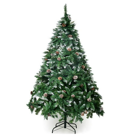 6ft Christmas Tree Xmas Pine Tree Flocking Spray White Tree Plus Pine Cone for Indoor and Outdoor Holiday