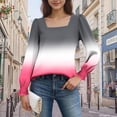 thumbnail image 3 of Craaazy Shirts For Women Square Collar Pullover Winter Daily Printed Loose Long Sleeve Puff Sleeve Tops Casual Stretchy Blouse Womens Tops, 3 of 6
