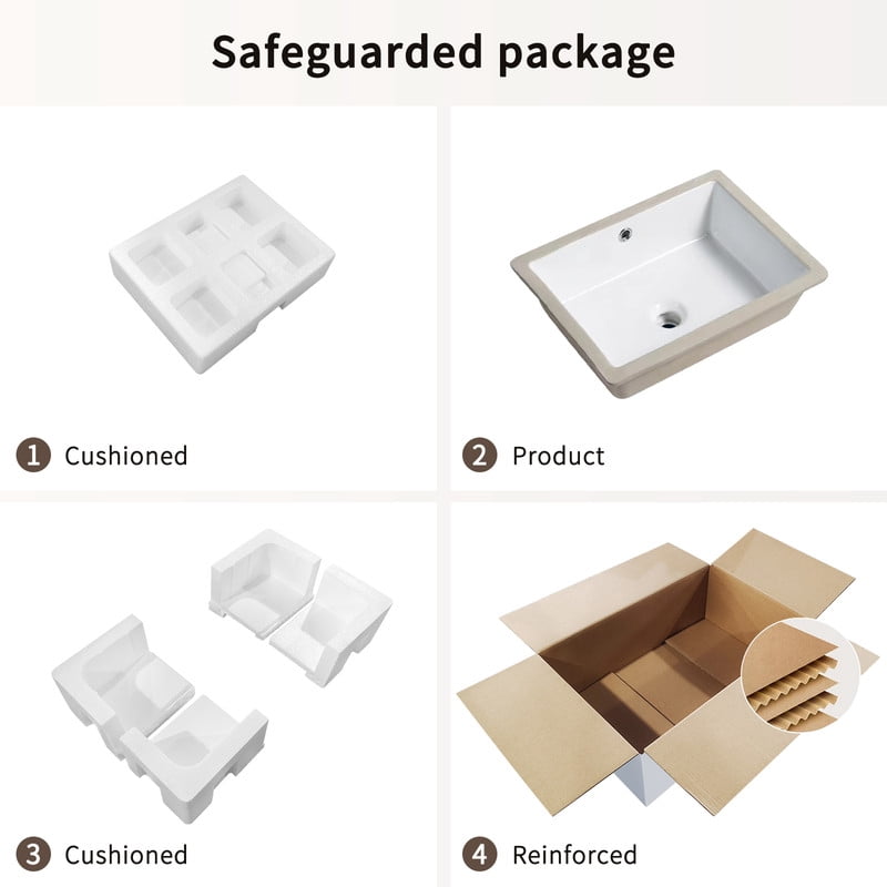 TICOZE Modern White 18 Inch Rectangle Porcelain Undermount Sink, Bathroom Sink Vanity Sink with Overflow, Vessel Sinks Style Basin Sink for Under Counter Installation