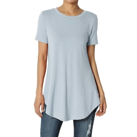 TheMogan Women's S~3XL Basic Crew Neck Round Hem Short Sleeve Draped Jersey Tee