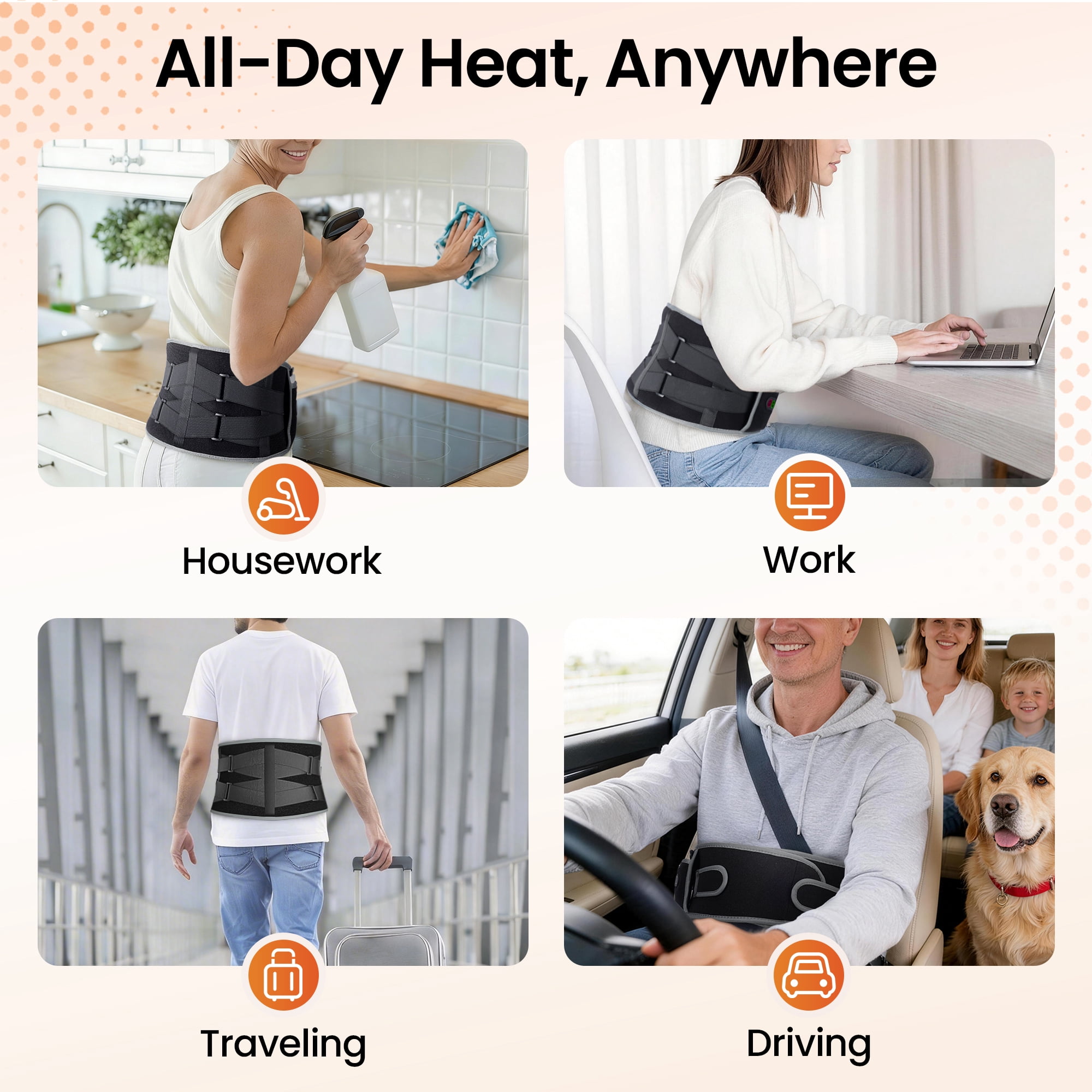 Comfytemp Cordless Heating Pad with Vibrating Massage for Back Discomfort, Battery Power Waist Belt, Gifts for Mom/Dad/Yourself, Black