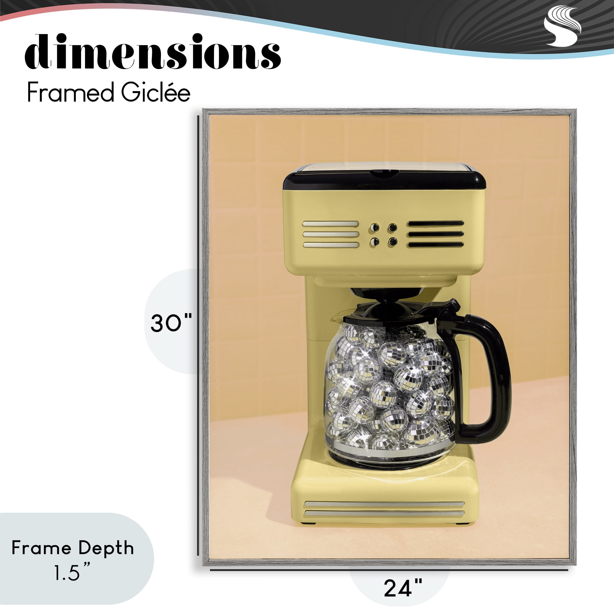 Stupell Industries Disco Coffee Maker over Yellow Gray Framed Giclee Art, design by LISH Creative