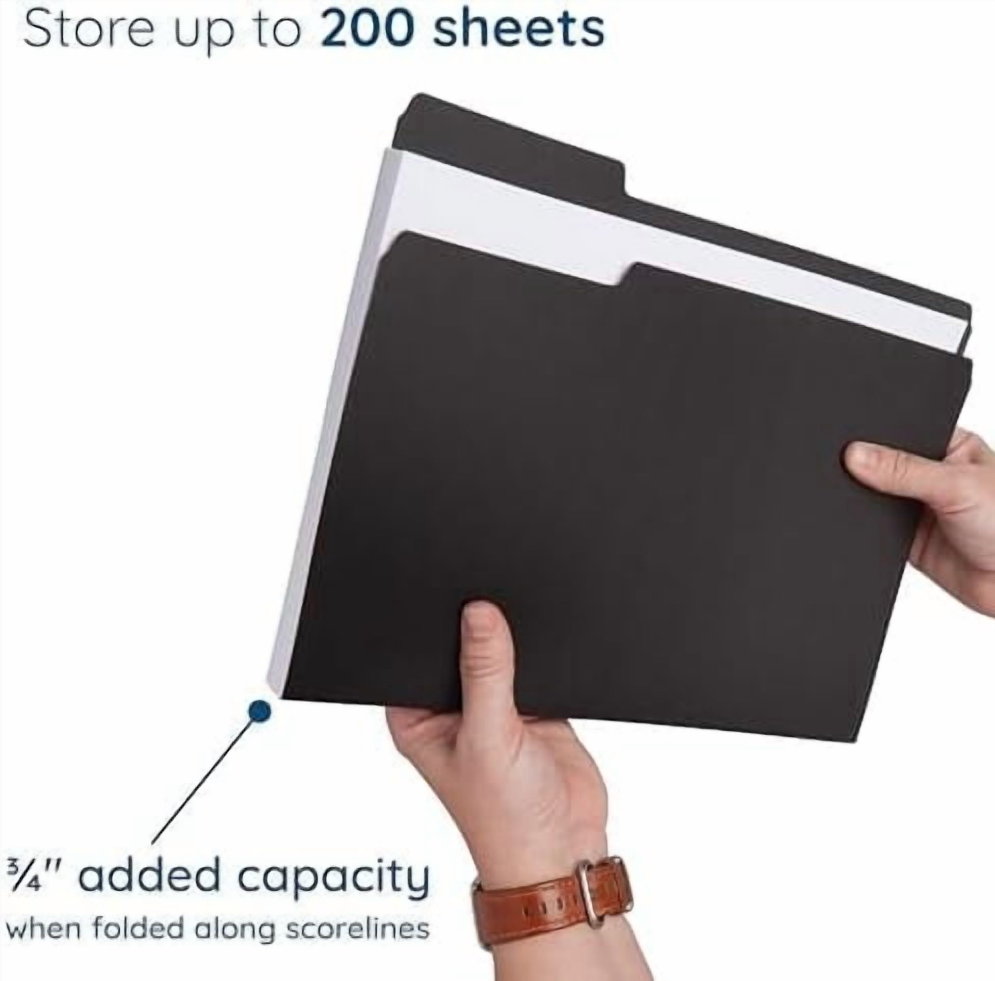 100  Black File Folders - Letter Size File Folders with 1/3 Cut Tabs, Durable 11pt Black Paper, Holds Letter Size Documents, Black Folder 100 Pack
