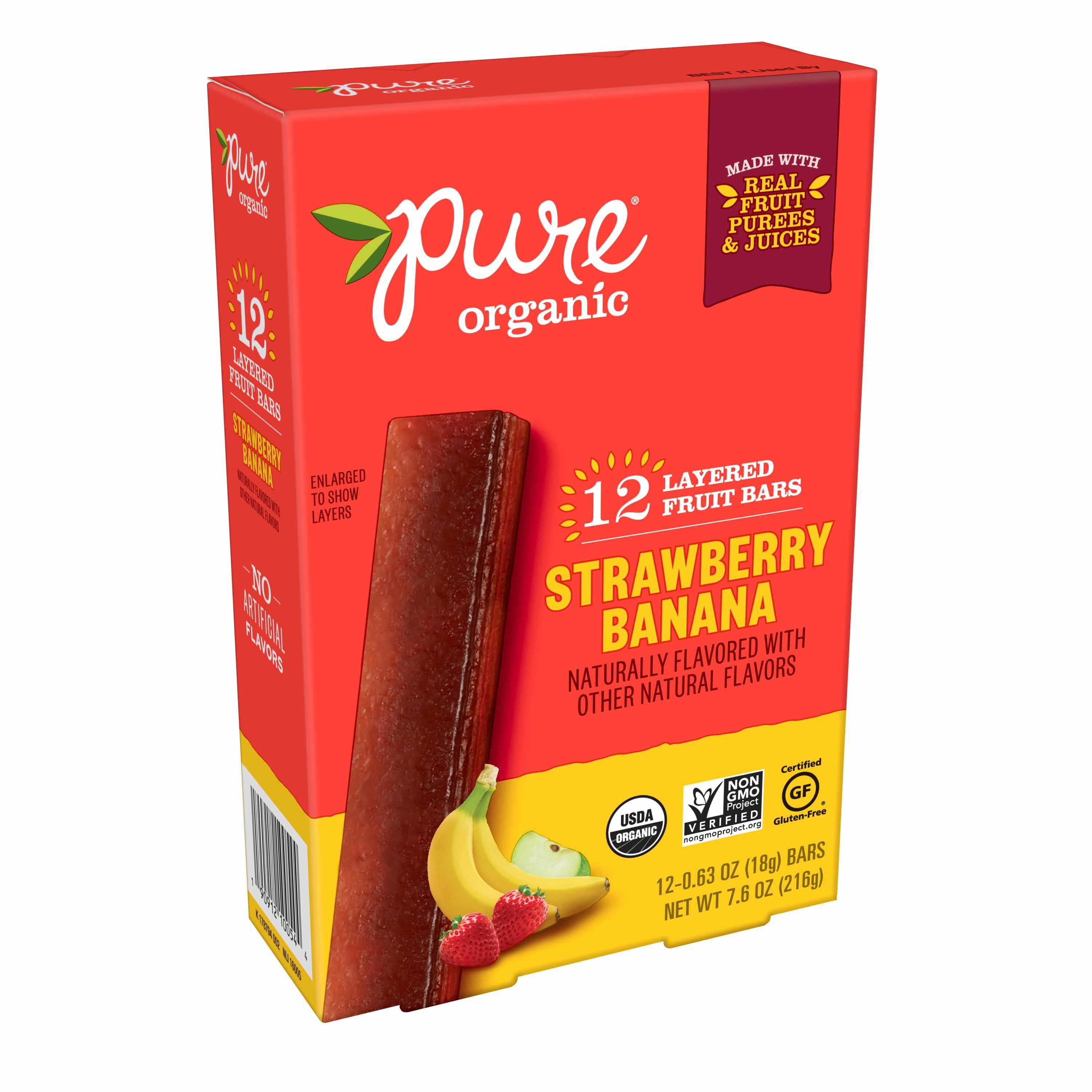 Pure Organic Layered Fruit Bars, Strawberry Banana, Gluten Free and