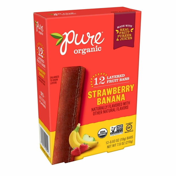 Pure Organic Layered Fruit Bars, Strawberry Banana, Gluten Free and