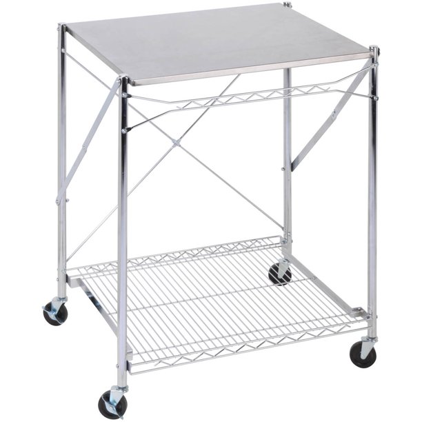 Honey Can Do Urban Stainless Steel Folding Work Table Cart with Wheels