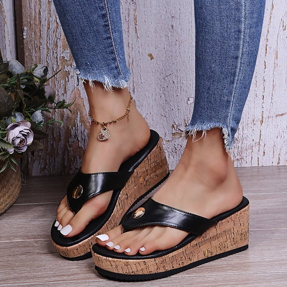 Abcnature Women Sandals Clearance 2023! Women's Flip-Flops Extremely Comfy Slides Sandals New Sloping Heel Casual Toe Sandals Clip Toe Slippers Summer Athletic Outdoor Beach Sandals