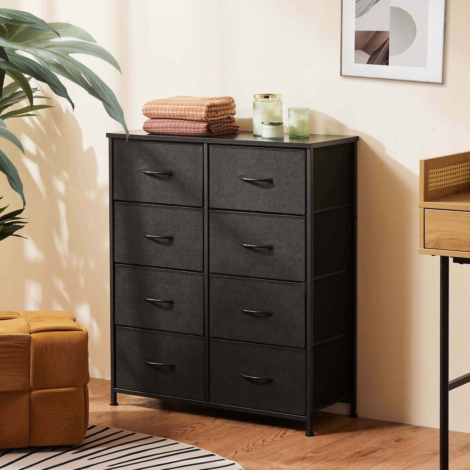 GIANNA Dressers with 8 Fabric Drawers, Organization Furniture for Kitchen, Office, Drawer Cabinet, Hallway, Black