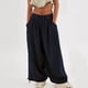 thumbnail image 4 of Pantalones Holgados Informales de Algodón para Mujer, de Pierna , con Costuras de Cordón y Bolsillos. Azul Oscuro S, 4 of 9