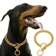 thumbnail image 2 of 18K Gold Chain Dog Collar 10MM Cuban Link Stainless Steel Metal Links Walking Training Collar for Small Medium Large Dogs 10in to 24in, 2 of 9
