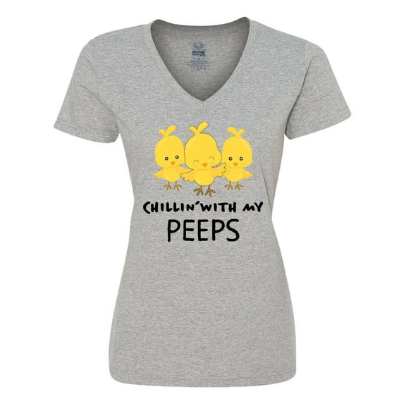 Inktastic Chillin' with My Peeps Women's V-Neck T-Shirt