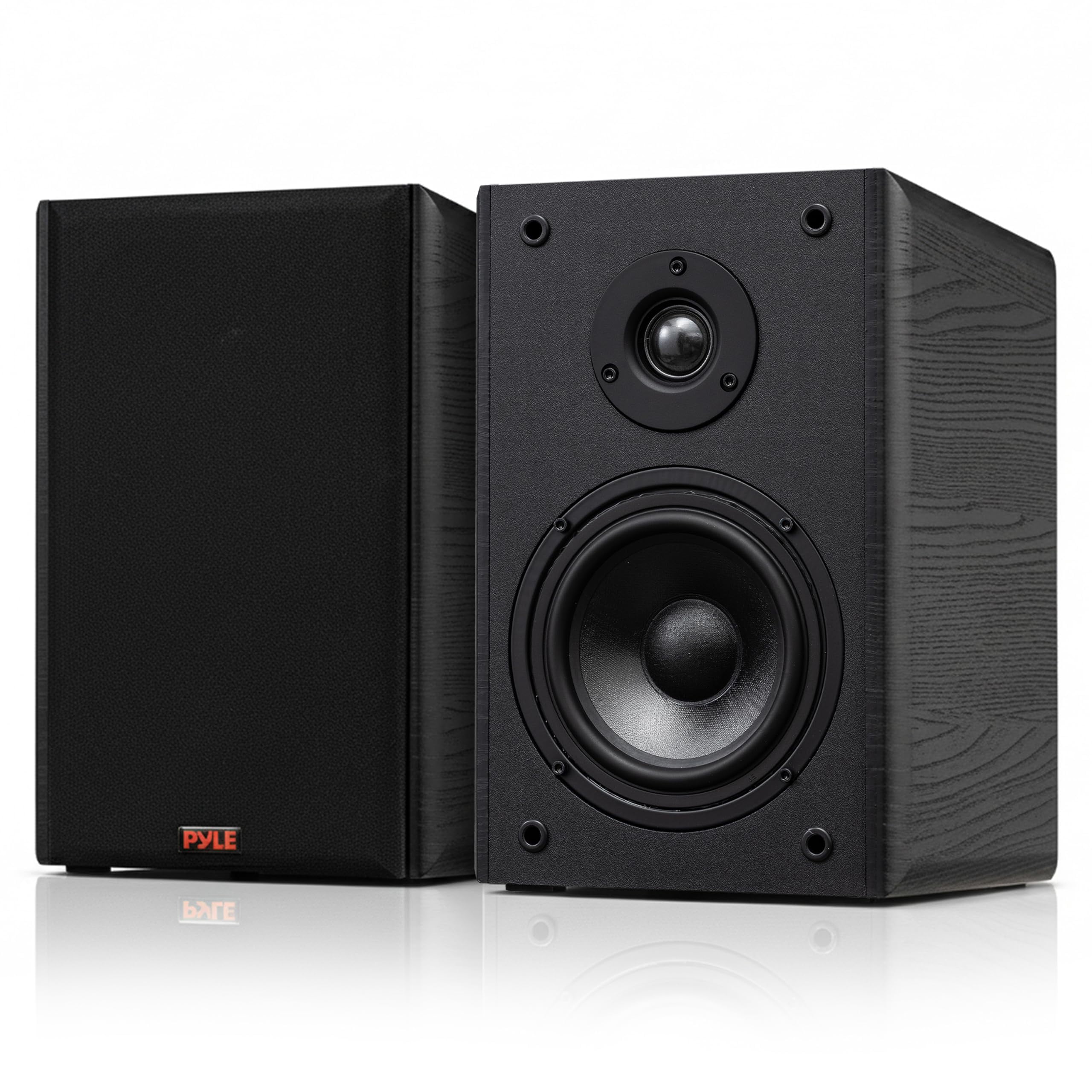 Pyle PDA7BU Bluetooth USB/AUX MP3 Player SD FM Home Theater Audio Black Amplifier Receiver, 2x 5.25” 200W Max Power 2-Way HiFi Home Theater Bookshelf Black Speakers, Speaker Wire, Banana Plugs