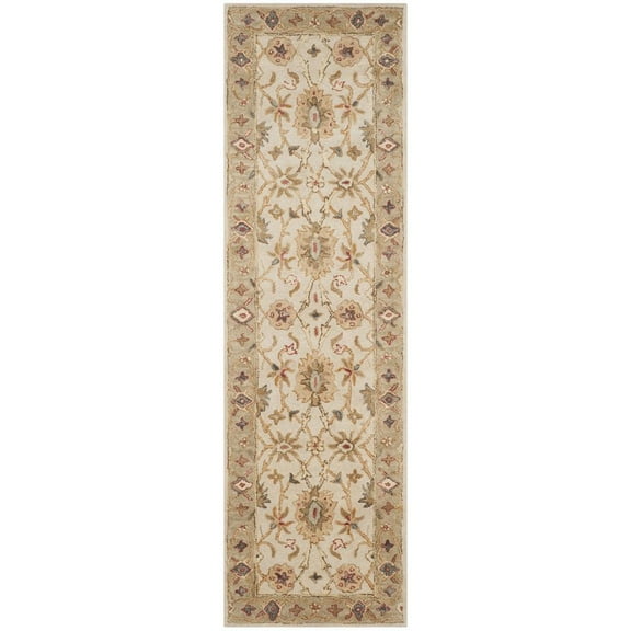 SAFAVIEH Antiquity Bernadette Floral Bordered Wool Runner Rug, Grey Beige/Sage, 2'3" x 8'