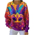 thumbnail image 2 of NuoCaiYun Women Mardi Gras Sweatshirts Carnival Long Sleeve Pullover Fashionable Purple Yellow Green Tops, 2 of 6