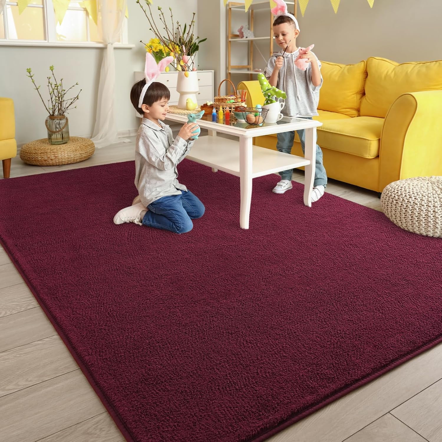 Arogan Soft Low Pile Rug Modern Area Rugs for Bedroom Living Room,Suitable for Boys Girls Teenagers and Adults with Super Soft Touch , Wine Red ,5'x 7'