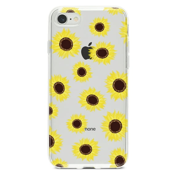 DistinctInk Clear Shockproof Hybrid Case for iPhone 7 8 SE (2020 Model) 4.7" Screen TPU Bumper Acrylic Back Tempered Glass Screen Protector - Yellow Sunflowers
