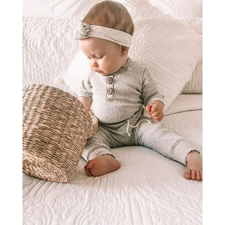 

Infant Newborn Baby Girls Boys Spring Autumn Ribbed Solid Clothes Sets Long Sleeve Bodysuits + Elastic Pants 2PCs Solid Outfits(0-3 Months)
