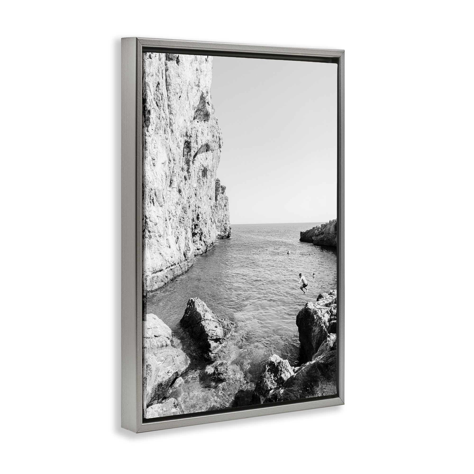 Stupell Industries The Dive Cove Coastal Photography Gray Floater Framed Canvas Art Print Wall Art, 21 x 31