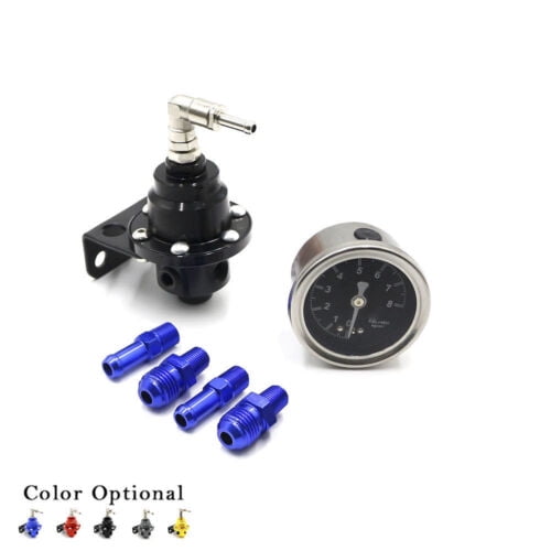 Universal Black Adjustable Auto Car Fuel Pressure Regulator   Gauge  Fitting Kit