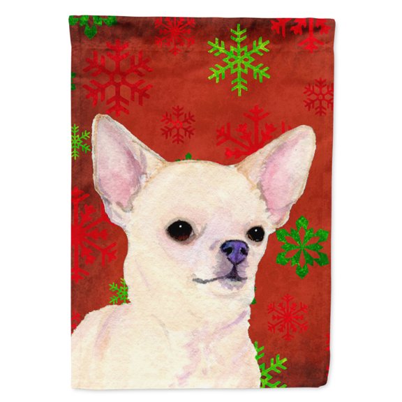 Chihuahua Red and Green Snowflakes Holiday Christmas Flag Canvas House Size