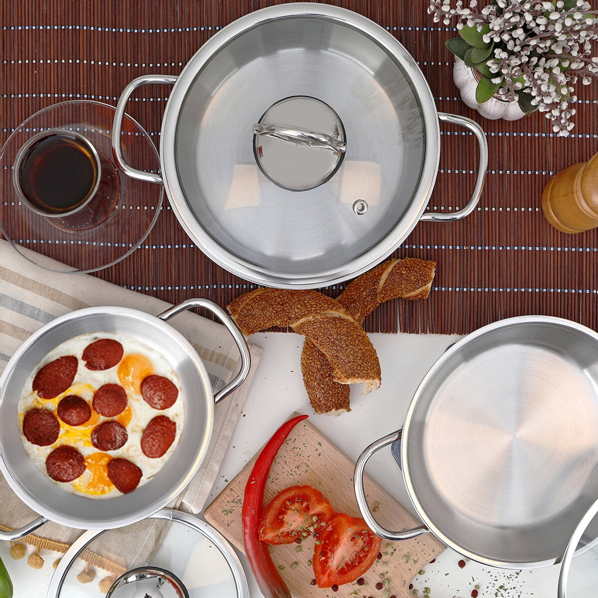 Serenk 6 Pieces Egg Pan Set, Stainless Steel 5", 6" and 7" Skillet Frying Pan