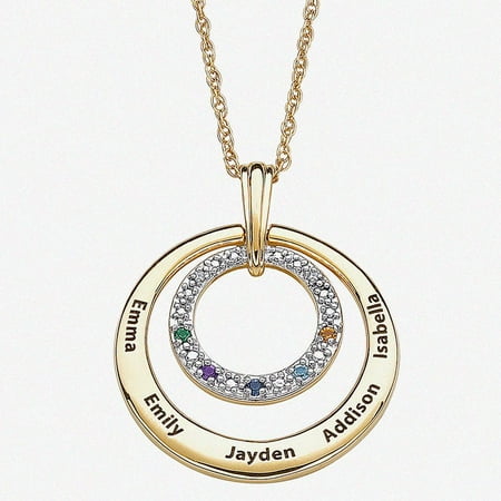 Personalized Birthstone and Diamond Accent 14kt Gold over Brass Family Name Circle Pendant, 20"