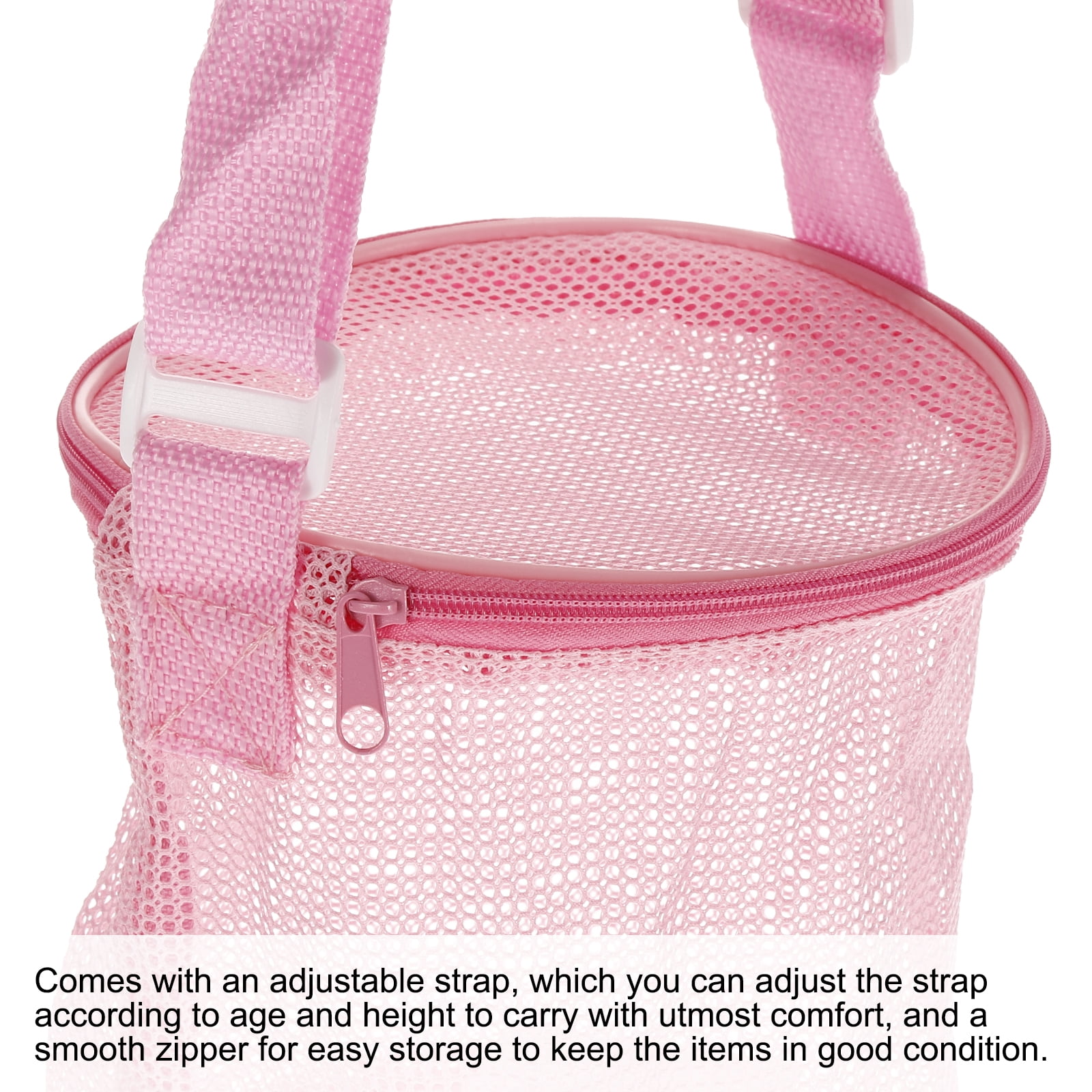 Unique Bargains Sand Backpack Shells Collecting Tote Bags with Zipper Pink 5.91"x6.69"