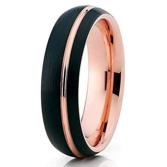 Silly Kings Jewelry Black Tungsten - 6mm- Wedding Band - Brush - Rose Gold Tungsten Wedding Ring (11)