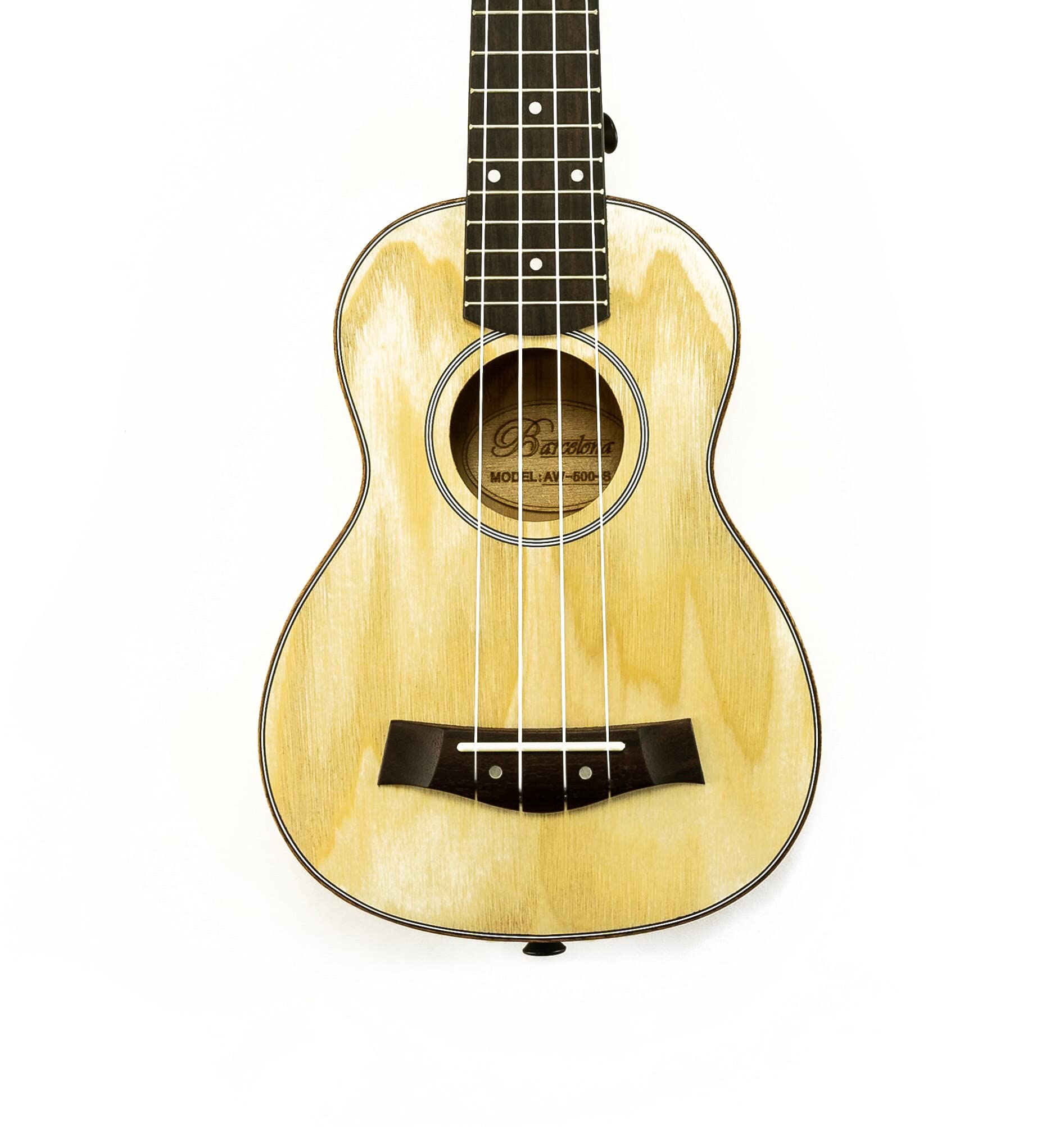 Barcelona Solid Top Ash Wood Soprano Ukulele Bundle with Gig Bag, Tuner, Stand, Strap, Austin Bazaar Instructional DVD, and Polishing Cloth