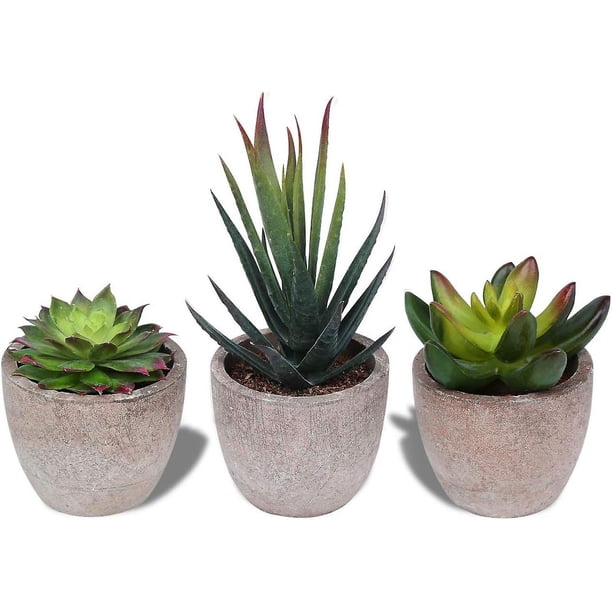 Juego de 3 pequeñas plantas artificiales decorativas para interiores y exteriores, suculentas en maceta para oficina, balcón, sala de estar y hogar"
