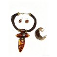 thumbnail image 3 of Vintage 80 cuerda de cera cuerno colgante collar pendientes pulsera set de manguitos, 3 of 4