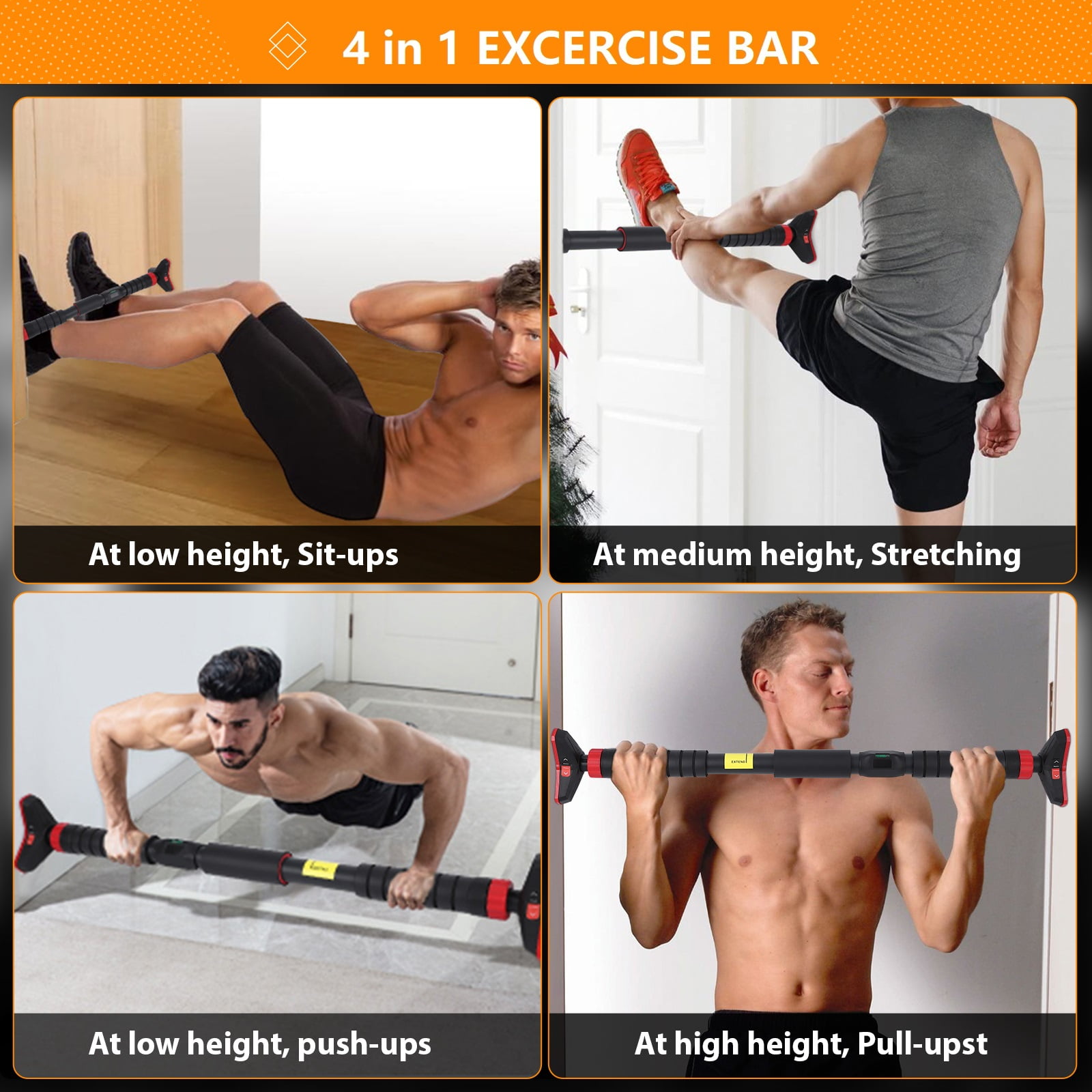 Pull Up Bar for Doorway, Strength Training Pull-up Bars, No Screws, No Installation Required, Max Load 440 LBS Chin Up Bar with Level Meter and Adjustable Width for Home Gym