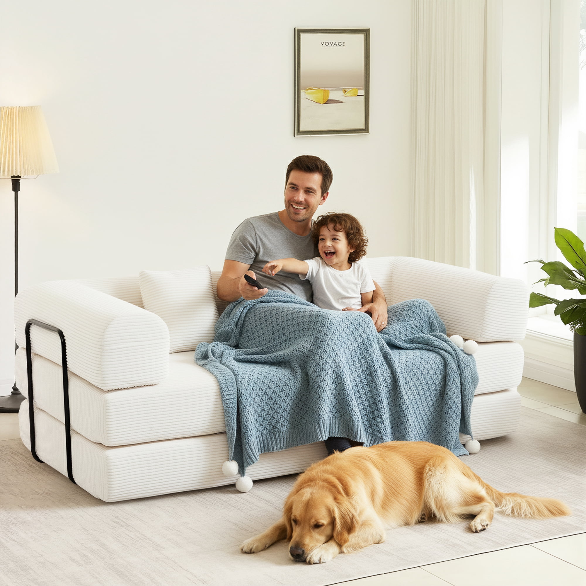 GAOHAPY 80" Convertible Sleeper Sofa Bed, Corduroy Foldable Futon Couch with Pillows, No Assembly Sofa Couch for Living Room Small Spaces Apartment