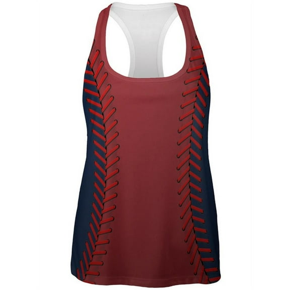 Baseball League Red and Navy Blue All Over Womens Work Out Tank Top Multi X-LG