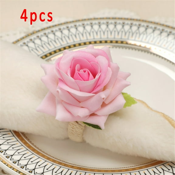 GERsome Napkin Rings Set of 4 Artificial Rose Flower Napkin Rings Napkin Holders Buckles for Farmhouse,Anniversary,Wedding, Thanksgiving, Table Decor