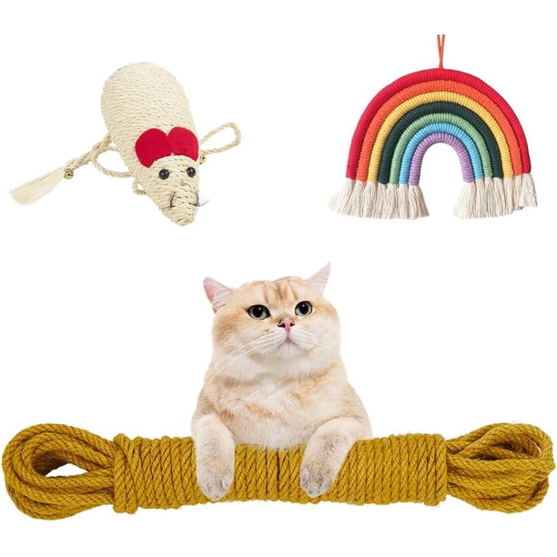 Cuerda de yute de 6 mm y 50 m para rascador de gatos, resistente, gruesa, de macramé natural, color amarillo jengibre