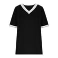 thumbnail image 5 of Pxxlle Casual T Shirts for Women Fashion Color Block Short Sleeve Tees Loose Fitted V Neck Tshirt Summer Beach Vacation Clothes Black M, 5 of 10