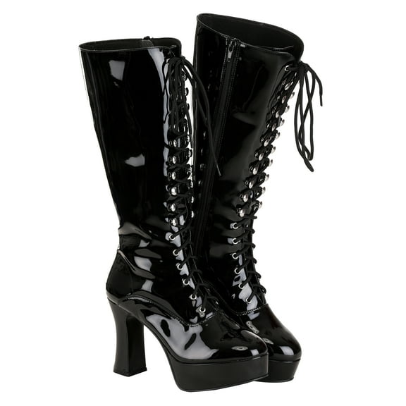Women's Sexy Black Faux Leather Knee High Boots