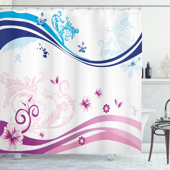 Ambesonne Modern Shower Curtain, Ivy Flower Leaves Nature, 69"Wx75"L, Dark Blue Lilac