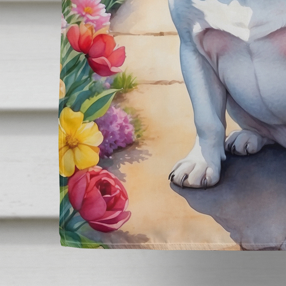 English Bulldog Spring Path House Flag 28 in x 40 in