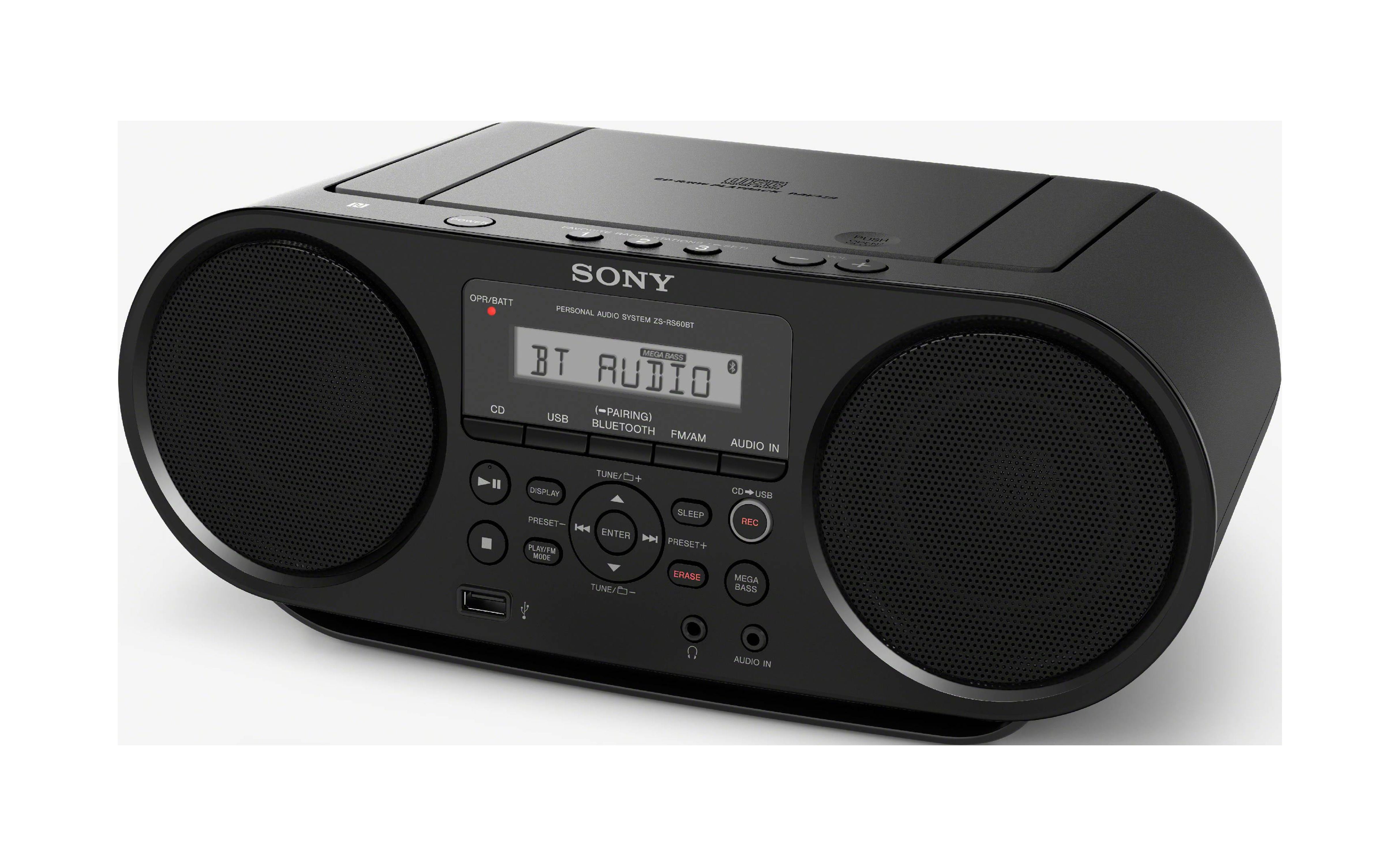 Sony Bluetooth CD/Radio Boombox, Black, ZS-RS60BT