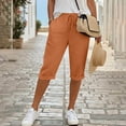 thumbnail image 5 of Wlynlyn Capri Pants for Women Casual Wide Leg Capris Solid Color Flowy Waisted Drawstring Summer Linen Pants with Pockets, 5 of 8